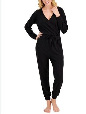 Alfani Black Waffle-Knit Wrap Jumpsuit Sz L